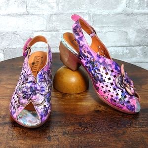 L'Artiste by Spring Step "Lovella Tie-dye" Floral Leather Slingback Heels